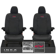 New VW Transporter T7 Panel Van INKA Front Set Tailored Waterproof Seat Covers Black MY25 Onwards - CV Professional Embroidery