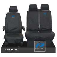 VW Transporter T6.1,T6,T5.1 INKA Front Set 1+2 Tailored Waterproof Seat Covers Black - R-Series Embroidery