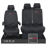 VW Transporter T6.1,T6,T5.1 INKA Front Set 1+2 Tailored Waterproof Seat Covers Black - Sport-Series Embroidery