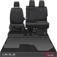 Vauxhall Opel Vivaro INKA Front 1+2 Tailored Waterproof Seat Covers & Tailored Rubber Mat Black MY19 to Present - CV Racing Embroidery