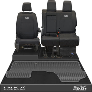 Vauxhall Opel Vivaro INKA Front 1+2 Tailored Waterproof Seat Covers & Tailored Rubber Mat Black MY19 to Present