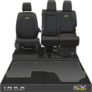 Vauxhall Opel Vivaro INKA Front 1+2 Tailored Waterproof Seat Covers & Tailored Rubber Mat Black MY19 to Present - CV Sport Embroidery