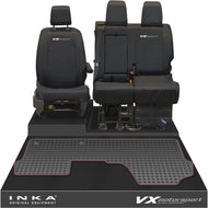 Vauxhall Opel Vivaro INKA Front 1+2 Tailored Waterproof Seat Covers & Tailored Rubber Mat Black MY19 to Present - CV Motorsport Embroidery