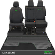 Vauxhall Opel Vivaro INKA Front 1+2 Tailored Waterproof Seat Covers & Tailored Rubber Mat Black MY19 to Present - CV Professional Embroidery