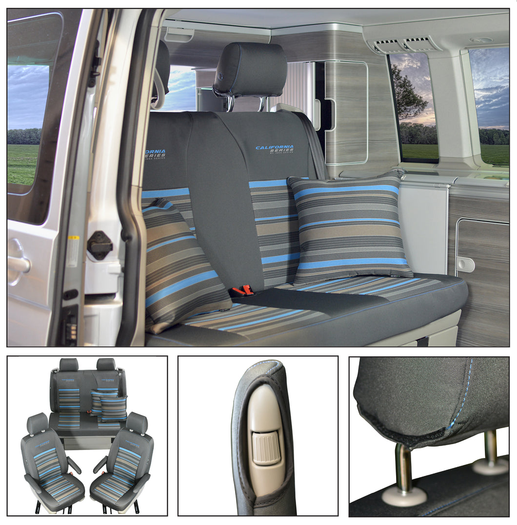 VW California T6.1, T6, T5.1, T5 Ocean, Coast, Beach, Surf, SE Tailored Lifestyle Seat Covers, Second Skin Takato Anthracite