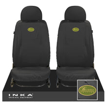 Load image into Gallery viewer, Land Rover Defender Front Set L316 INKA Tailored Waterproof Sear Covers Black-  Fits 90/110- MY-07-16 With bespoke Balmoral embroidery
