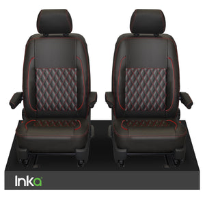 VW Transporter T6.1,T6,T5.1 Front 1+1 INKA Bentley Diamond Quilt Tailored Seat Covers Black Fits Panel Van & Kombi