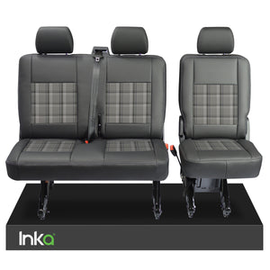 VW Transporter T5, T5.1 Rear 2+1 INKA Tailored Matt Black Leatherette Covers with GTi Tartan Centres