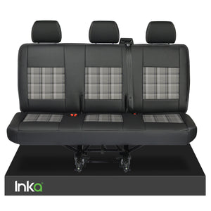 VW Transporter T6,T5 Rear Triple Seat Covers Black Matt Leatherette with coloured GTi Tartan Centres