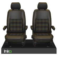 Load image into Gallery viewer, INKA Tailored VW Transporter T6, T6.1 &amp; T5.1 Front Seat Covers Black 1+1 Matt Leatherette with coloured GTi Tartan Centres Fits Panel Van &amp; Kombi
