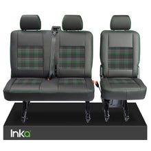 Load image into Gallery viewer, VW Transporter T5, T5.1 Rear 2+1 INKA Tailored Matt Black Leatherette Covers with GTi Tartan Centres
